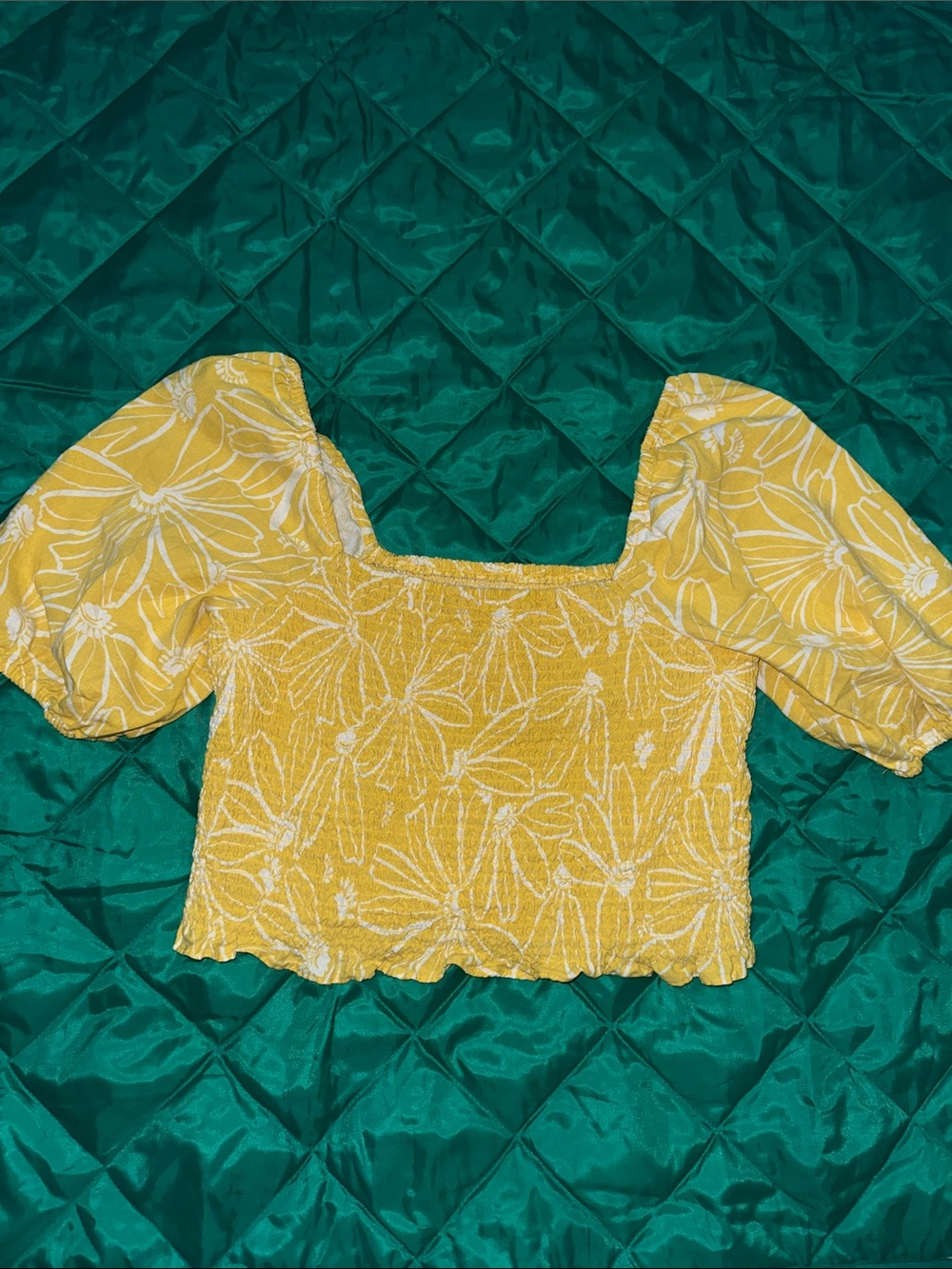 Universal Thread Yellow Floral Smocked Puff Sleeve Crop Top